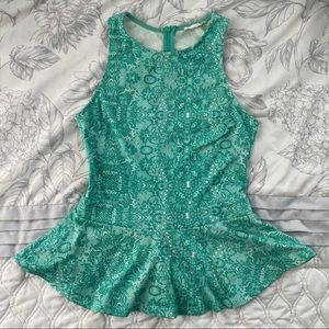Nordstrom Green lace pattern peplum top